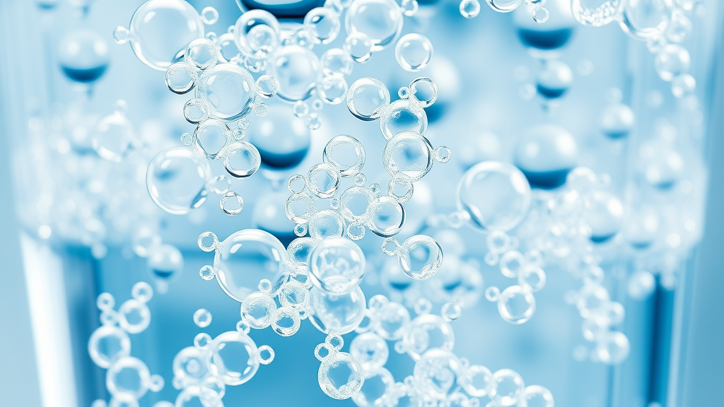 Crystal-clear glass of hydrogen water with visible hydrogen bubbles captured in macro detail, showing hydrogen water bottle effectiveness