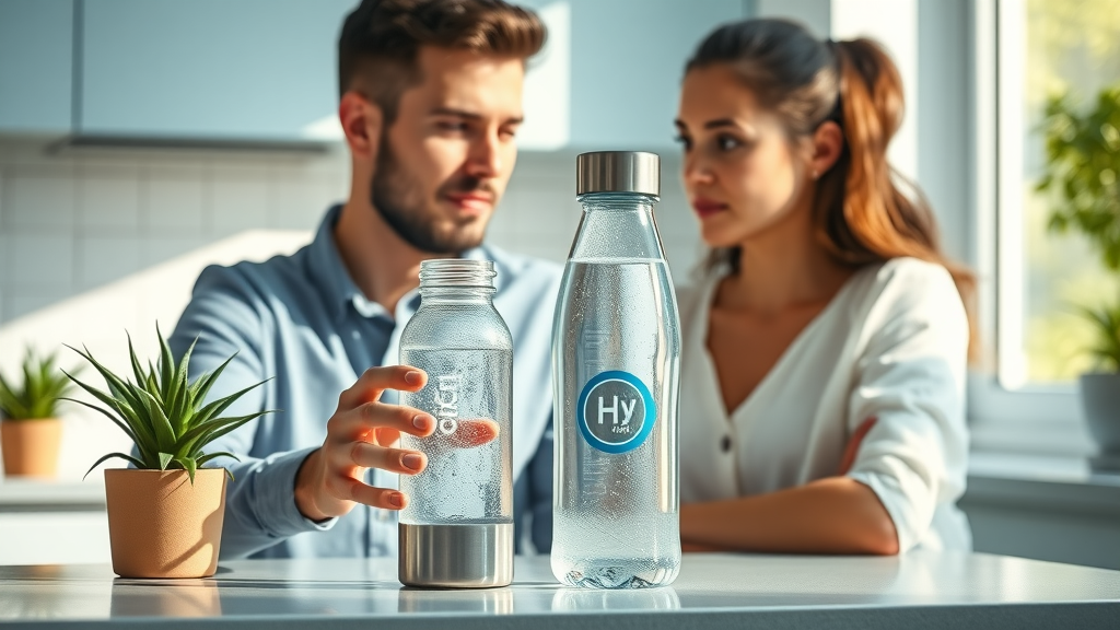 smart vs standard hydrogen water bottle comparison vibrant kitchen couple