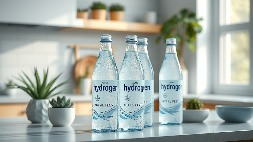 Modern hydrogen water bottles displayed on a clean countertop, best hydrogen water bottle warranty