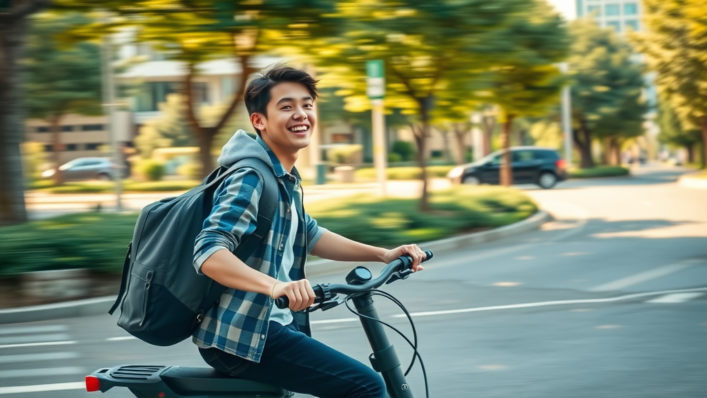 Young adult using a hydrogen water bottle with modern eco-friendly transportation