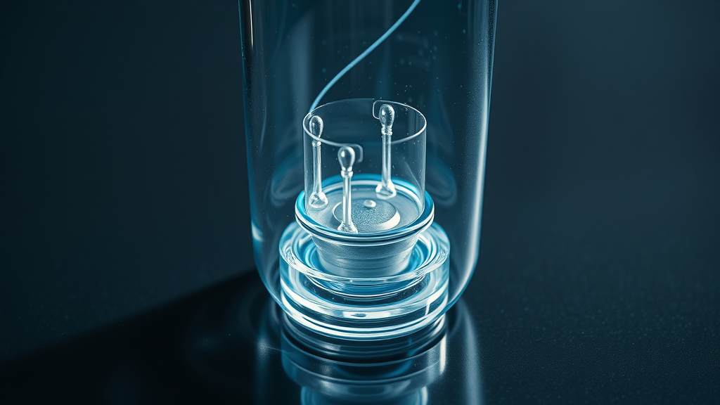 Close-up of hydrogen water bottle base showing electrodes and high-tech functionality, with bubbles and blue lighting effects.