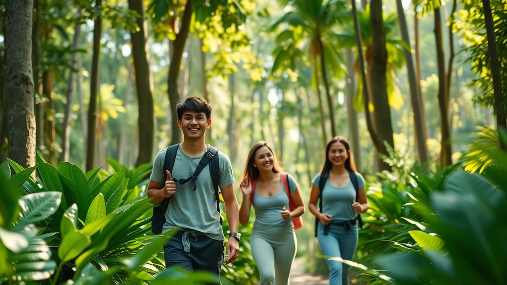 Serene travelers in nature with hydrogen water bottles