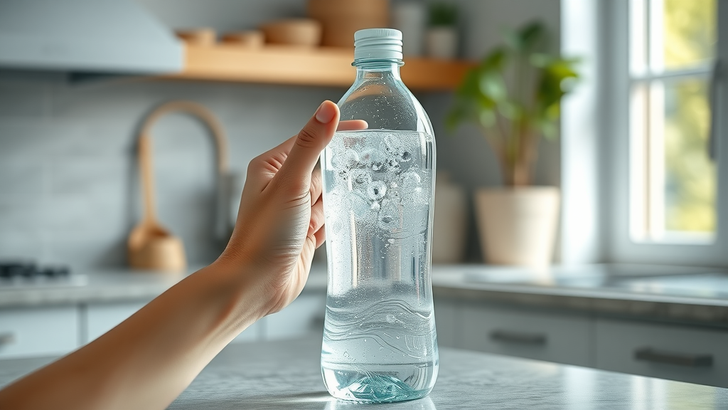 Clean modern hydrogen water bottle on kitchen countertop hydrogen water bottle bubbles