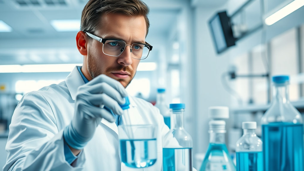 Scientist analyzing water samples in a laboratory to measure hydrogen concentration and antioxidant activity.