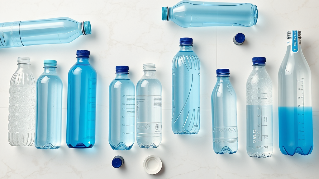 Photo of various hydrogen water bottles from cheap to premium, glass and plastic, with accessories shown on marble countertop - cheap vs premium hydrogen water bottle