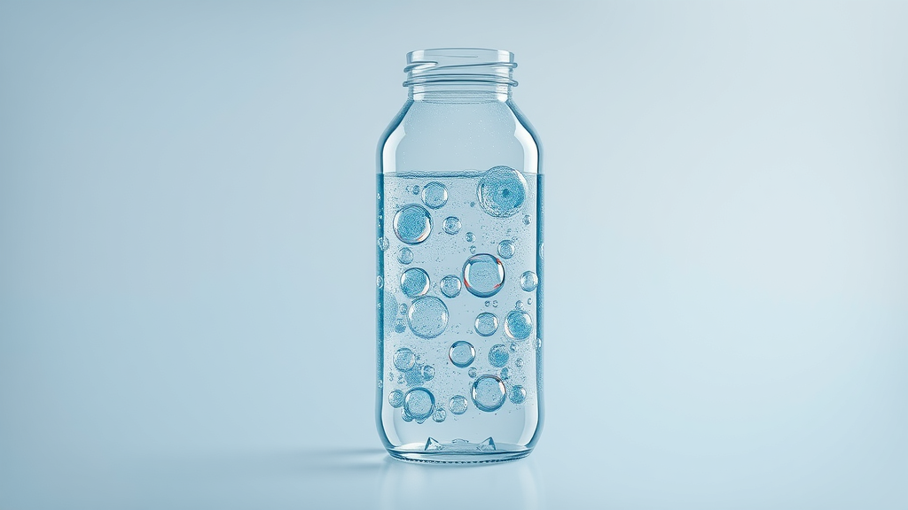 best hydrogen water bottle family - Scientific cutaway view inside a hydrogen water bottle, hydrogen bubbles and molecular activity in blue gradients, macro detail.