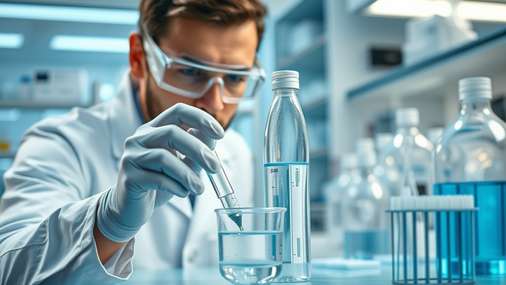 Lab technician testing hydrogen water bottle hydrogen concentration effectiveness athletes