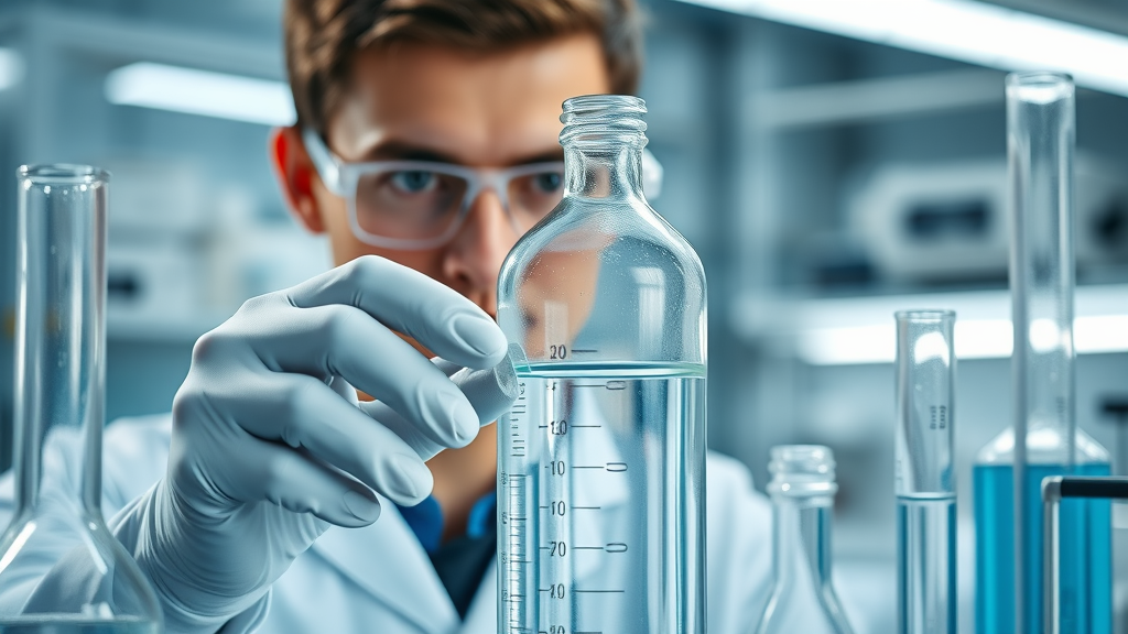 Technician testing hydrogen concentration from a premium water bottle in lab setting