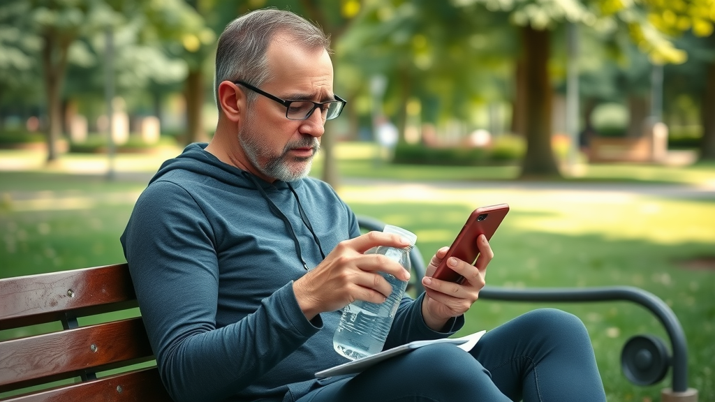Young fitness enthusiast checking hydrogen water dosage on bottle for muscle recovery