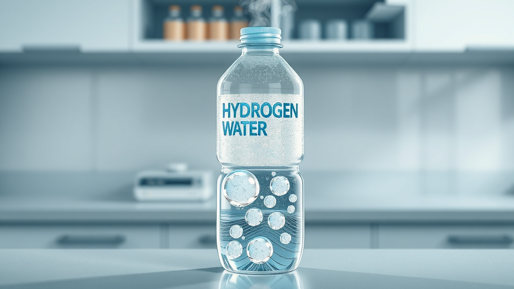 PEM technology in hydrogen water bottle, molecular hydrogen infusing, clinical lab background, maximum realism