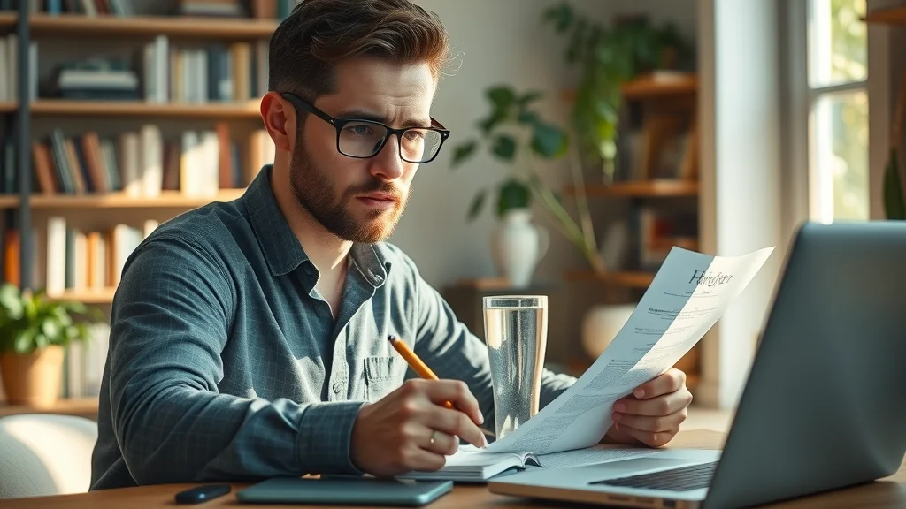 Writer contemplating hydrogen water lactic acid science, making notes at modern desk, photorealistic, cozy study, sunlight, natural window light