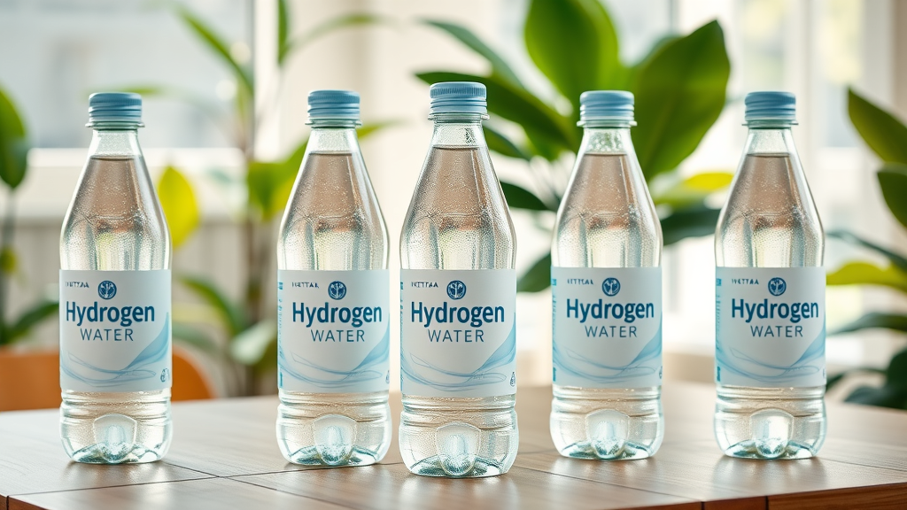 Top 5 best premium hydrogen water bottles arranged on a table with green plants