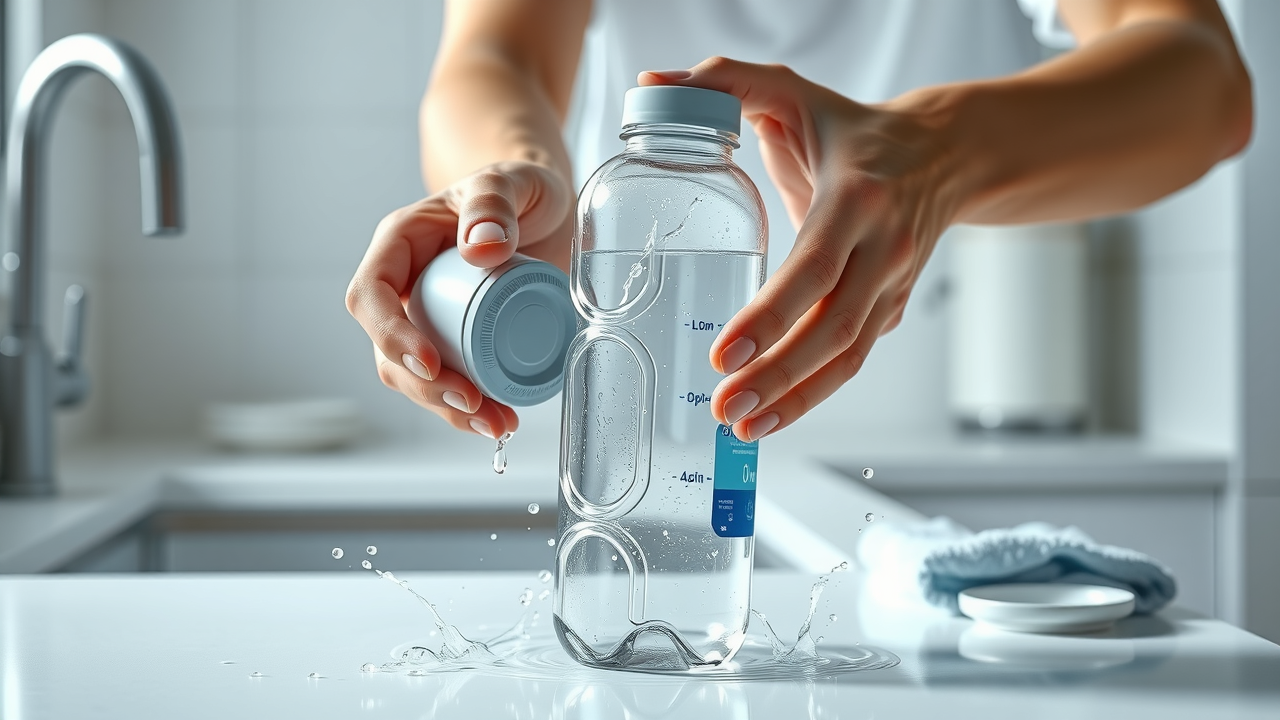 Hands cleaning a premium hydrogen water bottle, ensuring hygiene and easy maintenance