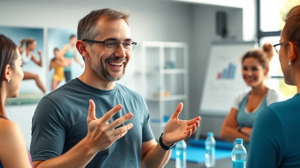 Sports trainer summarizing hydrogen water and lactic acid reduction, modern training room, engaging, photorealistic, blue pastel highlights