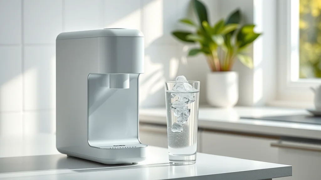 Sleek hydrogen water machine with clear glass of freshly infused molecular hydrogen water, ideal for athletes in stylish kitchen