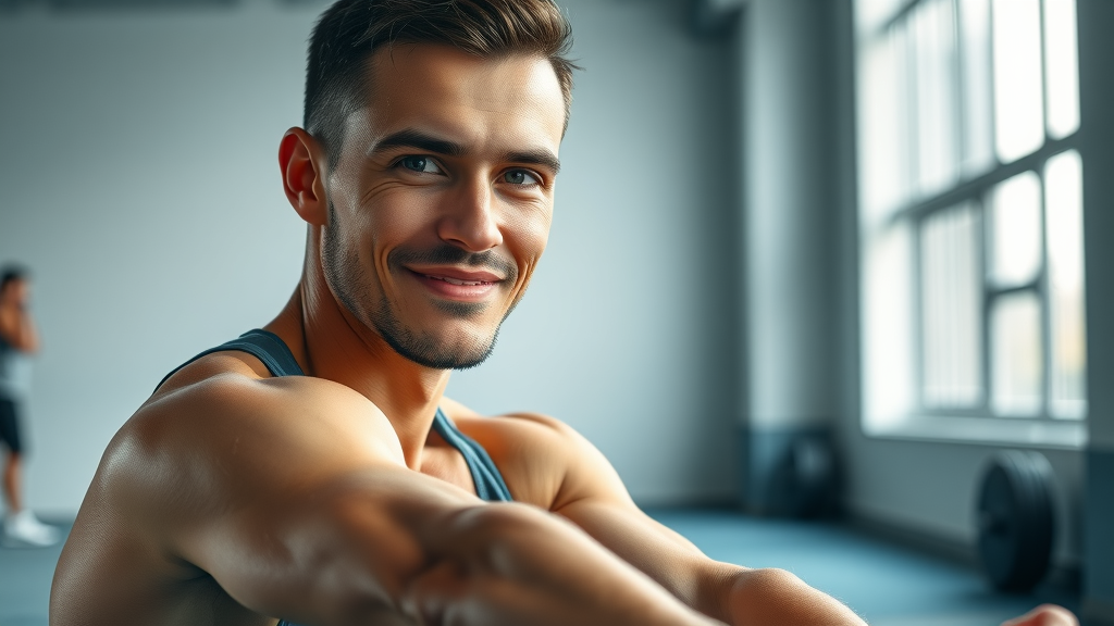 Modern fitness athlete in a bright athletic environment focused post exercise with visible workout gear — hydrogen water fitness recovery