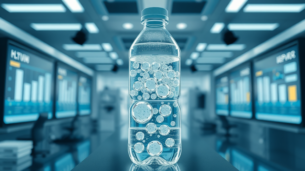 Premium hydrogen water bottle cutaway revealing PEM technology and hydrogen bubbles