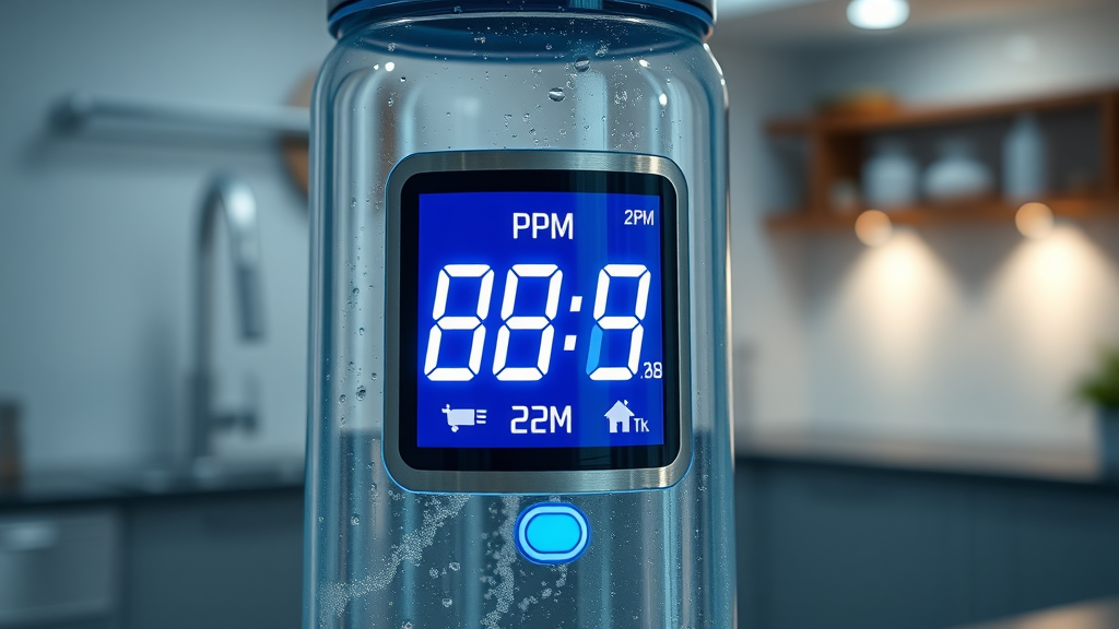 Hydrogen water bottle LCD showing ppm, close-up of best premium hydrogen water bottle controls