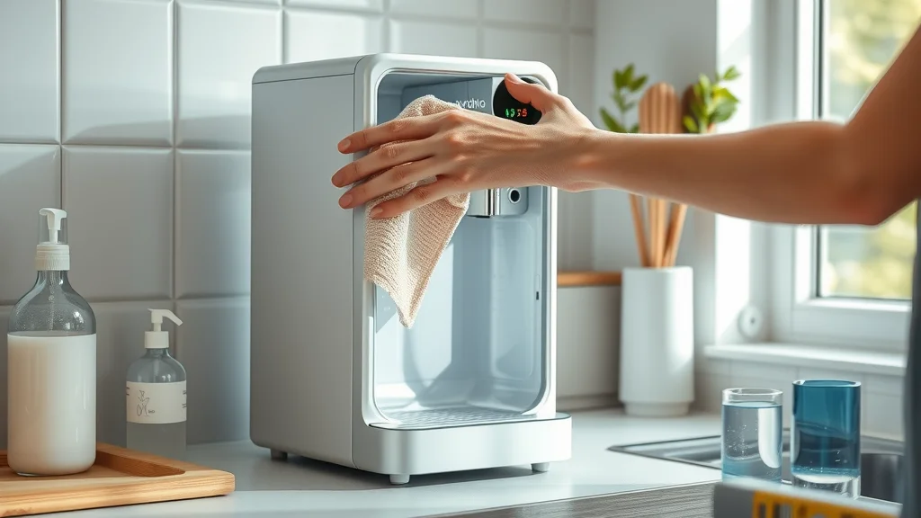 Hydrogen water machine being cleaned methodically in modern kitchen—highlighting maintenance